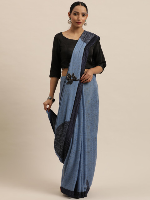 

Triveni Blue Beads and Stones Pure Chiffon Saree