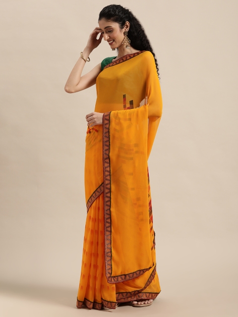 

Triveni Yellow Printed Pure Georgette Saree