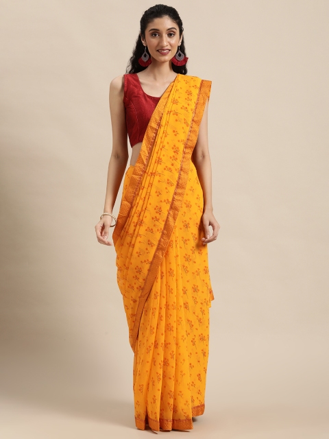 

Triveni Yellow & Red Floral Pure Georgette Saree