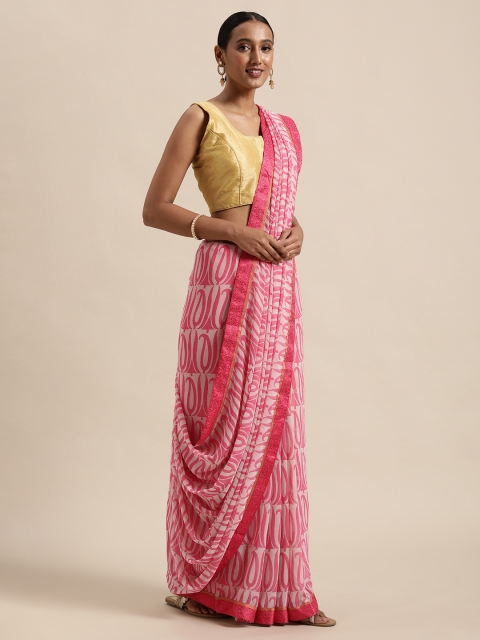 

Triveni Pink & White Printed Pure Georgette Saree