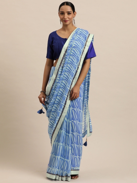 

Triveni Blue & Lime Green Printed Pure Georgette Saree
