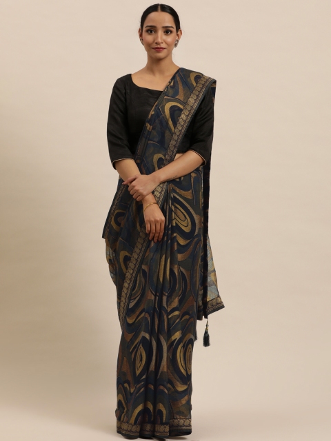 

Triveni Navy Blue Printed Pure Chiffon Saree