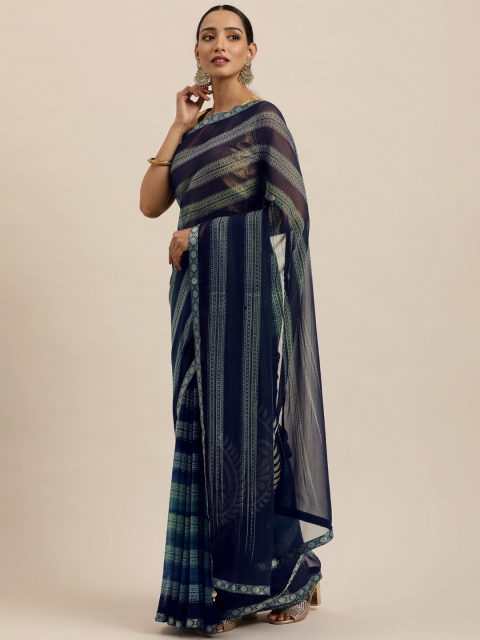 

Triveni Navy Blue & Green Ethnic Motifs Pure Georgette Saree