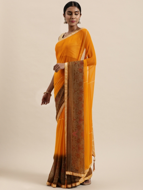 

Triveni Mustard Yellow Embellished Pure Georgette Saree