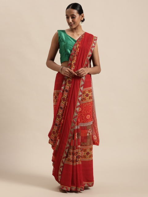

Triveni Red Floral Printed Pure Georgette Saree