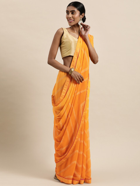 

Triveni Yellow Foil Printed Pure Georgette Saree