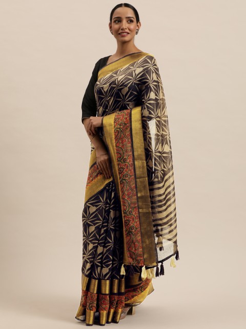 

Triveni Black & Beige Floral Printed Silk Cotton Saree
