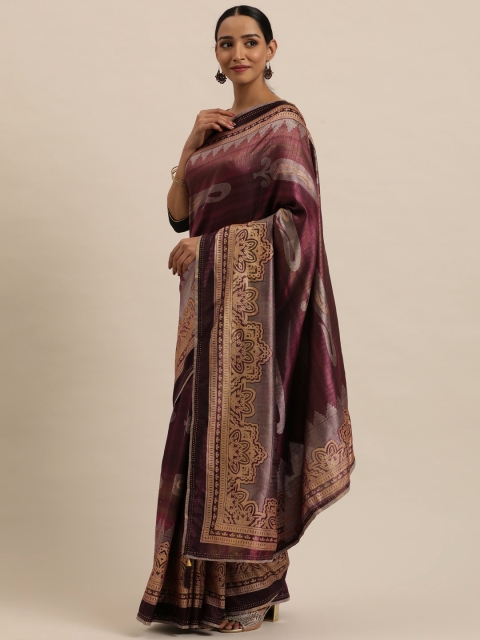 

Triveni Burgundy & Gold-Toned Ethnic Motifs Art Silk Chanderi Saree