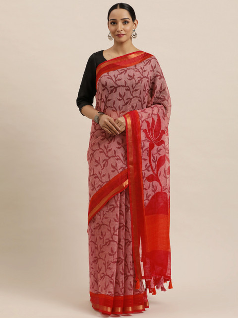 

Triveni Pink Ethnic Motifs Printed Pure Cotton Saree
