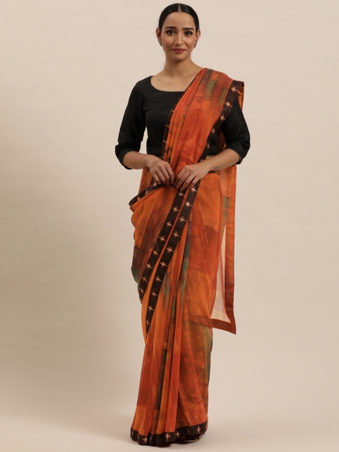 

Triveni Orange Printed Pure Georgette Saree