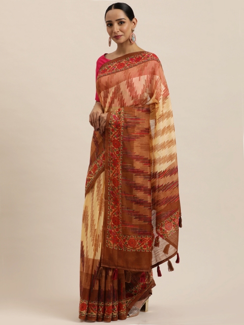 

Triveni Beige & Brown Art Silk Chanderi Saree