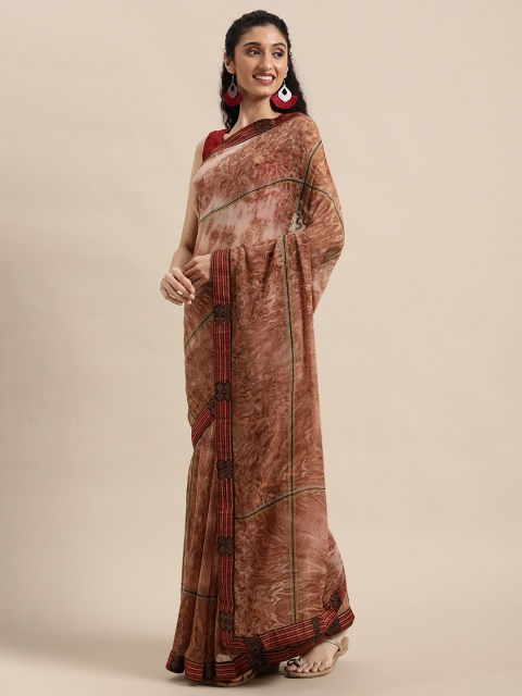 

Triveni Brown Abstract Printed Pure Georgette Saree