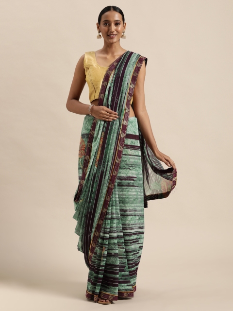 

Triveni Green & Navy Blue Pure Georgette Saree