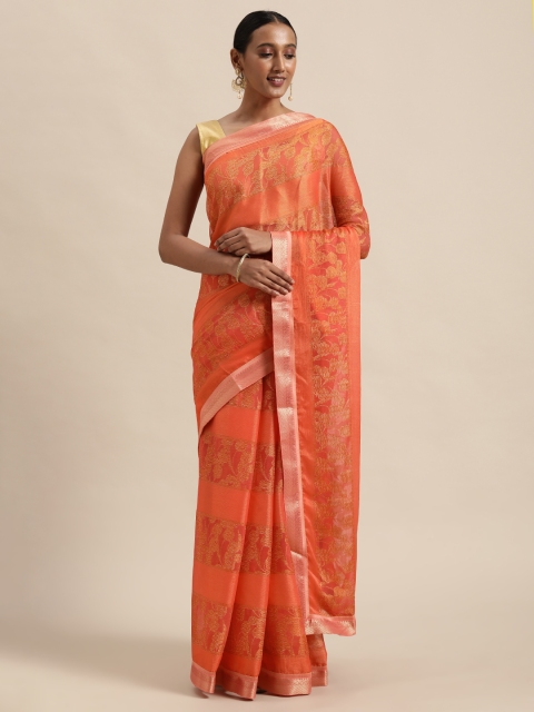 

Triveni Orange & Golden Ethnic Motifs Zari Pure Chiffon Saree