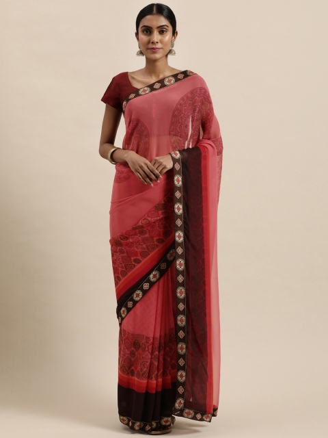 

Triveni Rose & Brown Ethnic Motifs Pure Georgette Saree