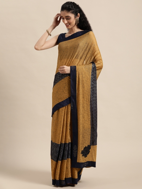 

Triveni Brown & Navy Blue Beads and Stones Pure Chiffon Saree