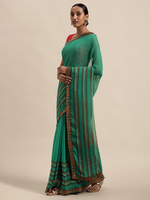 

Triveni Green and Red Paisley Printed Pure Georgette Saree