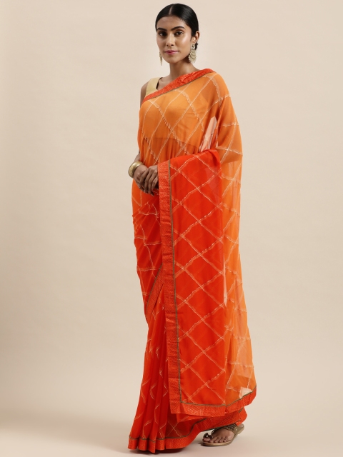 

Triveni Orange Zari Pure Georgette Saree