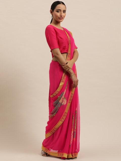 

Triveni Pink & Green Pure Georgette Saree