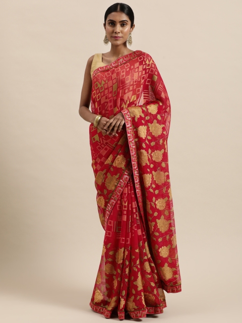 

Triveni Red & Beige Floral Pure Chiffon Saree