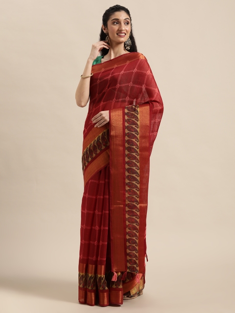 

Triveni Red Checked Silk Cotton Saree
