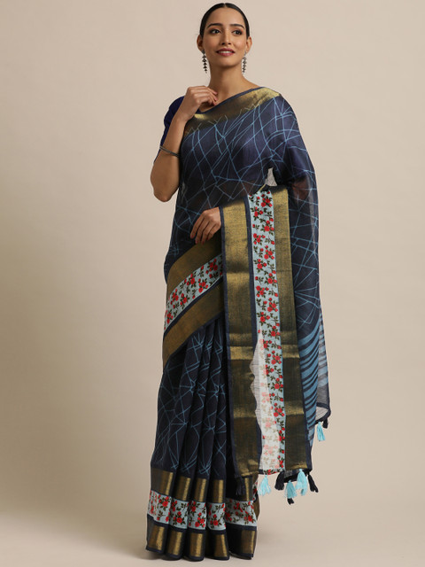 

Triveni Blue Printed Silk Cotton Saree