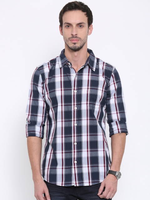 

Fox Men Navy & White Checked Casual Shirt, Navy blue