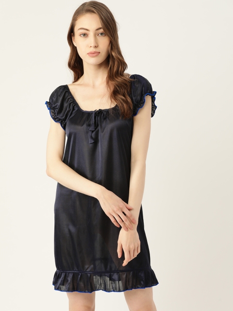 

MRASIS Women Navy Blue Solid Sleep Shirt