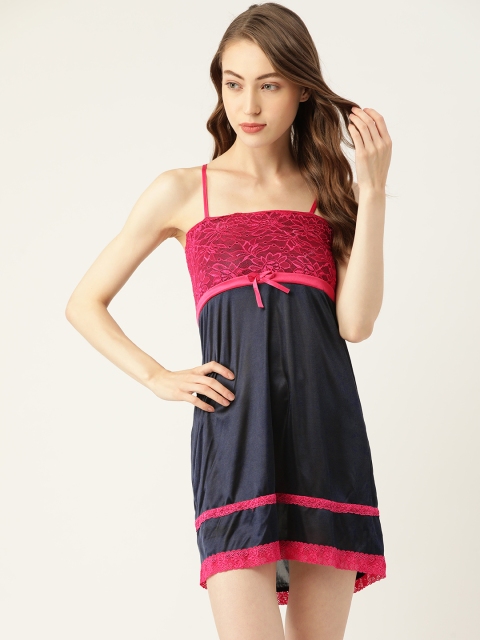 

MRASIS Navy Blue & Pink Lace Detailing Baby Doll