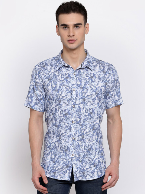 

Pepe Jeans Men White & Blue Floral Printed Casual Shirt