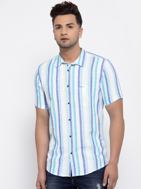 

Pepe Jeans Men Blue Striped Casual Shirt