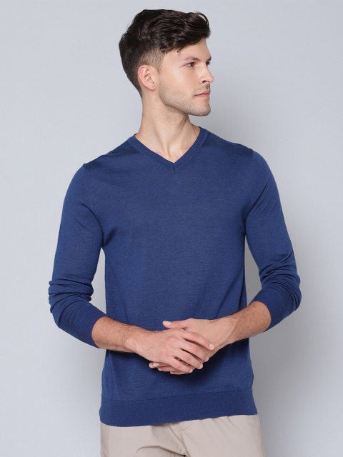 

LINDBERGH Men Blue Solid V-neck Sweater