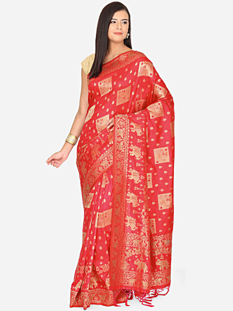 

BOMBAY SELECTIONS Red & Gold-Coloured Ethnic Motifs Woven Design Art Silk Banarasi Saree