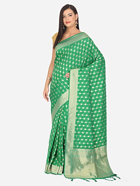

BOMBAY SELECTIONS Green & Gold-Coloured Ethnic Motifs Woven Design Art Silk Banarasi Saree