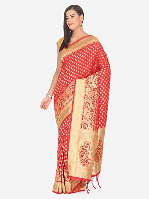 

BOMBAY SELECTIONS Red & Gold-Coloured Ethnic Motifs Woven Design Art Silk Banarasi Saree