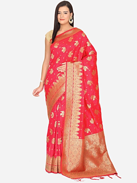 

BOMBAY SELECTIONS Magenta & Gold-Coloured Ethnic Motifs Zari Art Silk Banarasi Saree