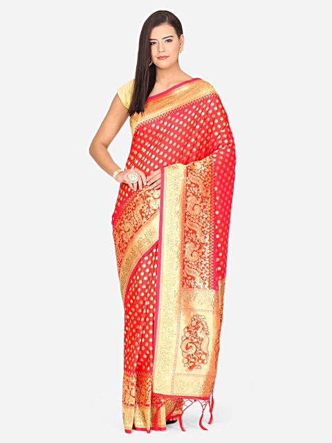 

BOMBAY SELECTIONS Magenta & Gold-Toned Ethnic Motifs Zari Art Silk Banarasi Saree