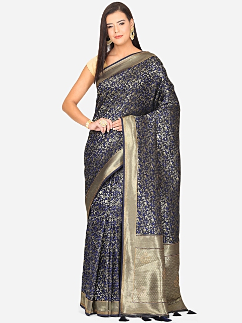 

BOMBAY SELECTIONS Navy Blue & Gold-Coloured Zari Art Silk Banarasi Saree