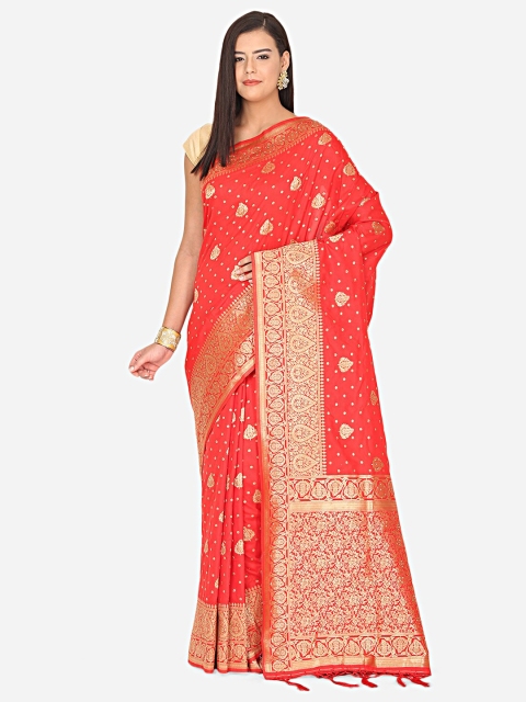 

BOMBAY SELECTIONS Red & Gold-Coloured Ethnic Motifs Woven Design Art Silk Banarasi Saree