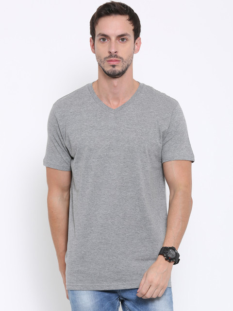 

Fox Men Grey Solid V-Neck T-Shirt