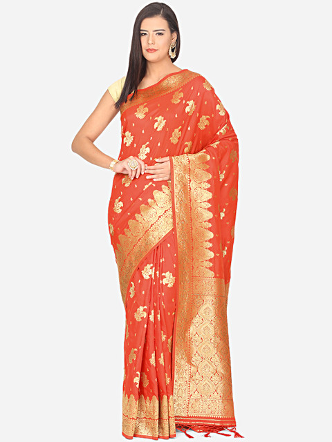 

BOMBAY SELECTIONS Red & Gold-Coloured Ethnic Motifs Woven Design Art Silk Banarasi Saree