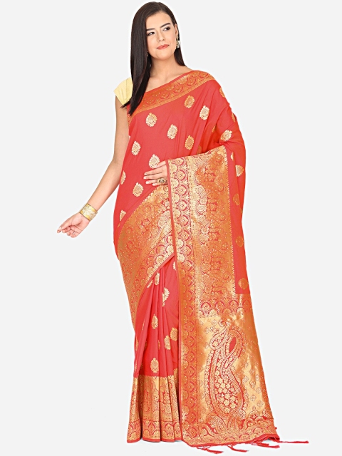 

BOMBAY SELECTIONS Magenta & Gold-Coloured Ethnic Motifs Woven Design Banarasi Saree