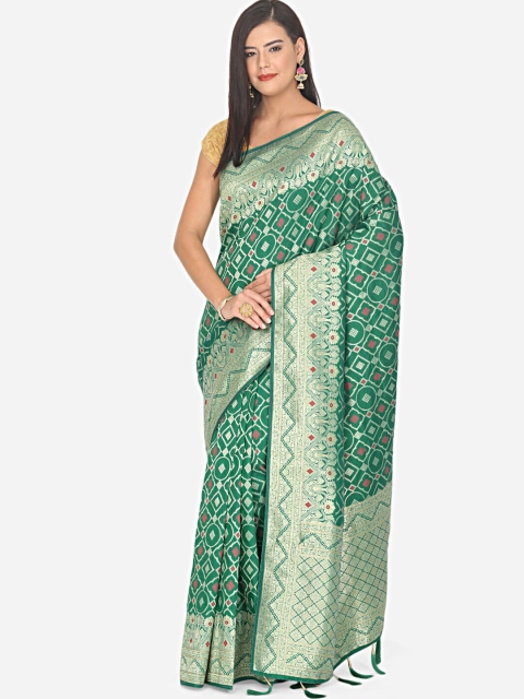 

BOMBAY SELECTIONS Green & Gold-Coloured Ethnic Motifs Woven Design Art Silk Banarasi Saree