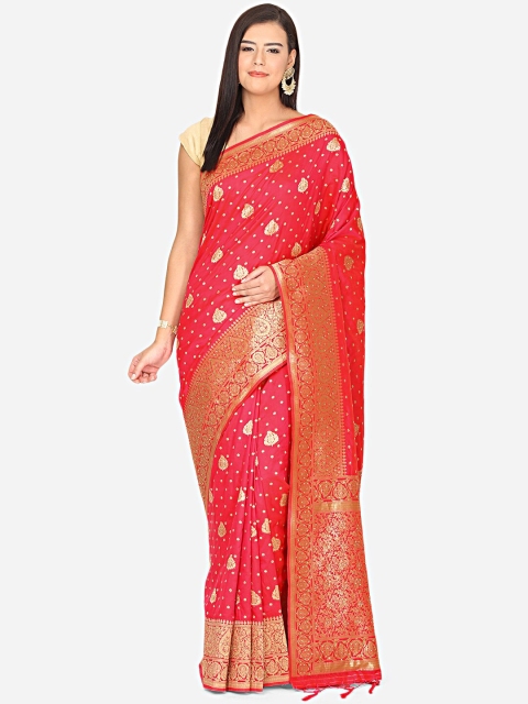 

BOMBAY SELECTIONS Magenta & Gold-Coloured Ethnic Motifs Woven Design Banarasi Saree