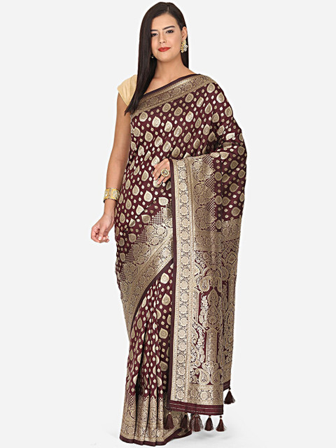

BOMBAY SELECTIONS Brown & Gold-Coloured Ethnic Motifs Woven Design Art Silk Banarasi Saree