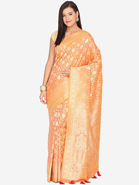 

BOMBAY SELECTIONS Peach & Gold-Coloured Ethnic Motifs Zari Art Silk Banarasi Saree
