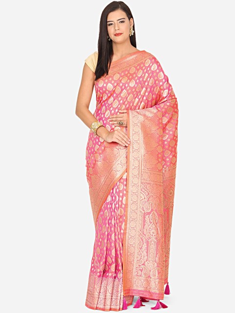 

BOMBAY SELECTIONS Pink & Gold-Coloured Ethnic Motifs Woven Design Art Silk Banarasi Saree