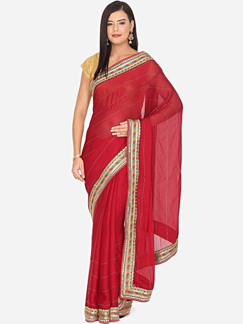 

BOMBAY SELECTIONS Maroon & Gold-Coloured Stones Embellished Saree