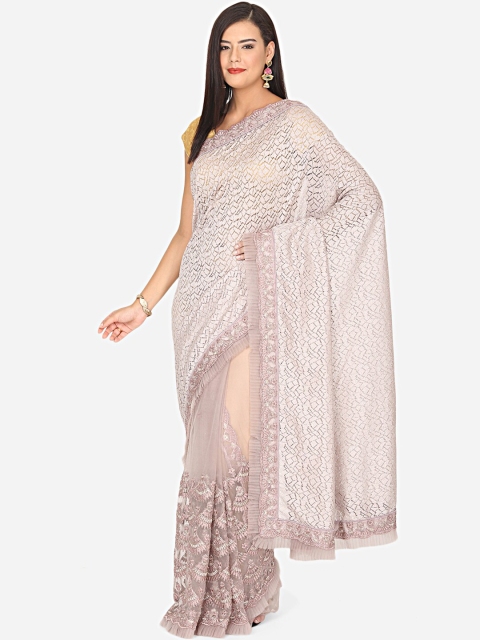

BOMBAY SELECTIONS Pink Woven Design Net Saree