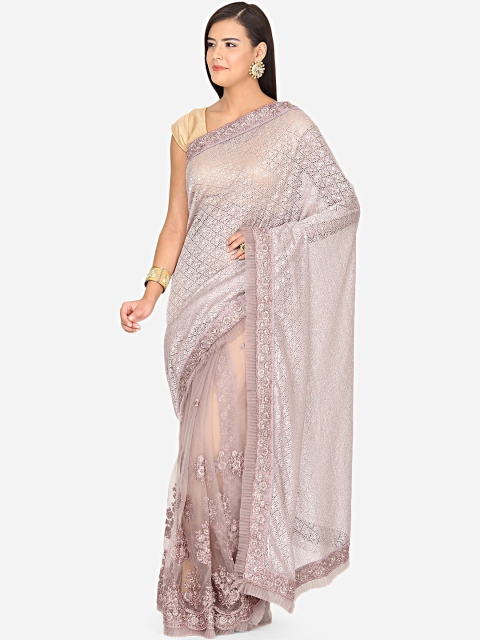 

BOMBAY SELECTIONS Pink Embroidered Net Saree